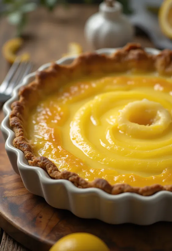 Citron-appelsin tærte serveret