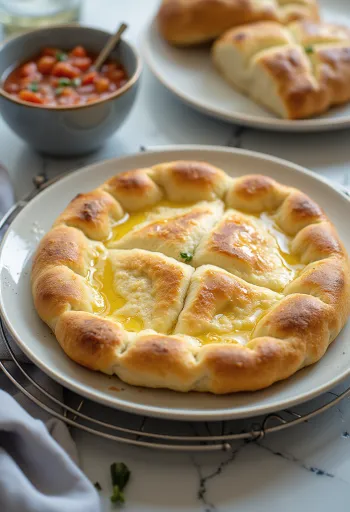 Frisk lepinja dryppet med olivenolie, serveret varm.