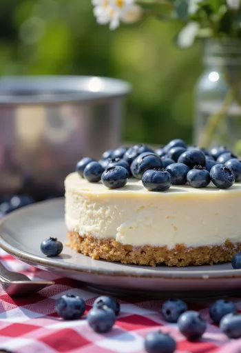 Blåbærcheesecake serveret