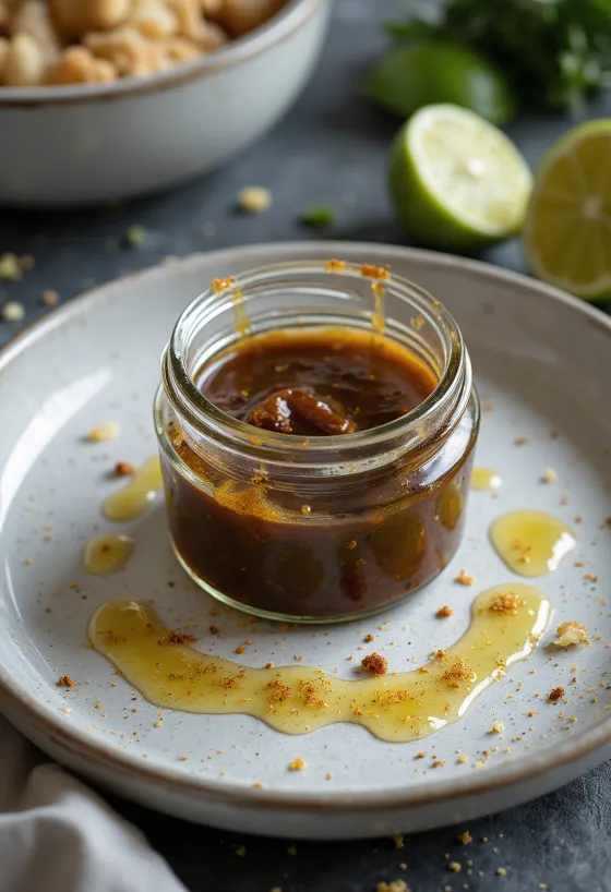 Karry-lime-balsamicosauce serveret