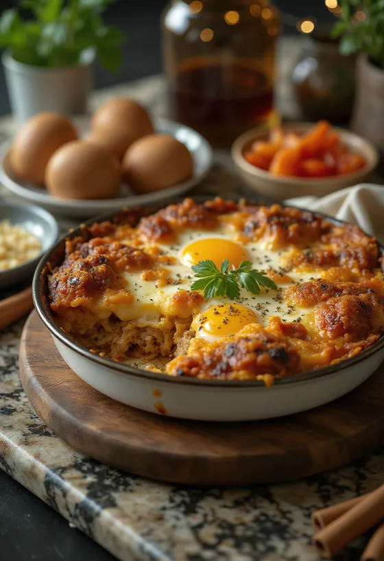 Krydret Moussaka, lag af kød og hytteost