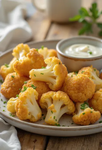 Paneret blomkål stegt gyldenbrun, serveret i sprød panering