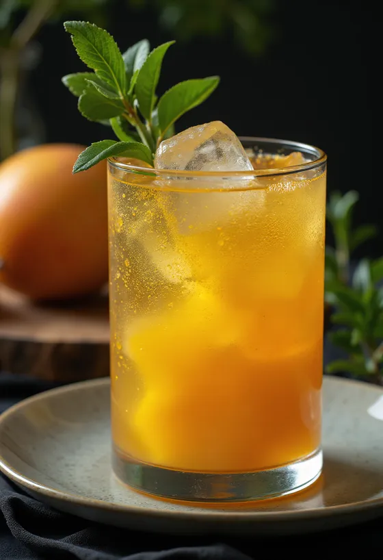 Australsk mangocider i glas pyntet med lime