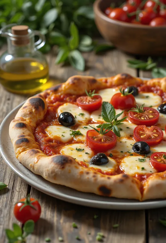 Pizza alla Barese med tomat og sorte oliven