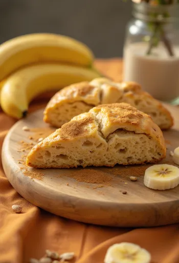 Scones med bagte bananer og kanel serveret