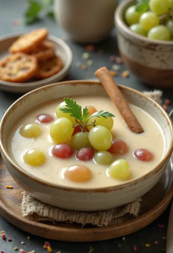 Kølende druesuppe pyntet med friske druer og mynte