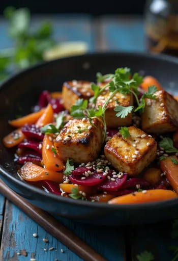 Grillet tofu wok med rødbede