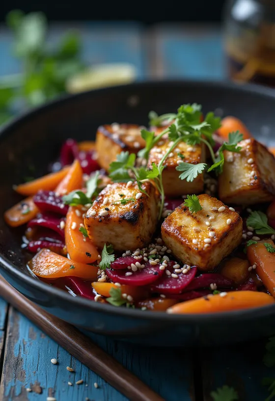 Grillet tofu wok med rødbede