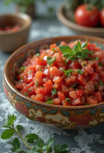 Ezme tomatsalsa serveret med frisk brød