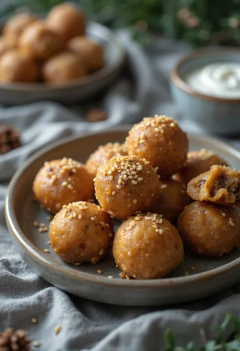 Anarsa med dahi, pyntet med sesamfrø