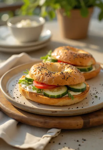 Bagel med grøntsager og flødeost, pyntet med frisk persille