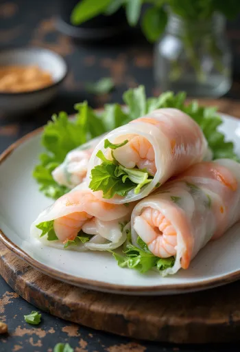 Gỏi cuốn (vietnamesiske forårsruller) serveret med saucer