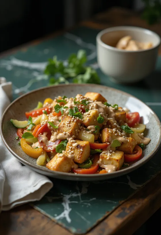 Grillet tofu wok med tahini