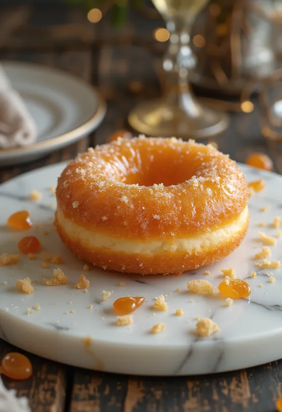 Donut med karamelliseret sukker serveret