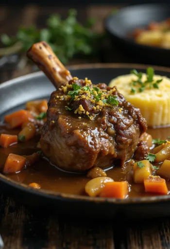 Osso buco med gremolata serveret med risotto