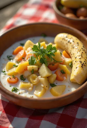 Avial med yoghurt serveret med rige grøntsager og frisk koriander