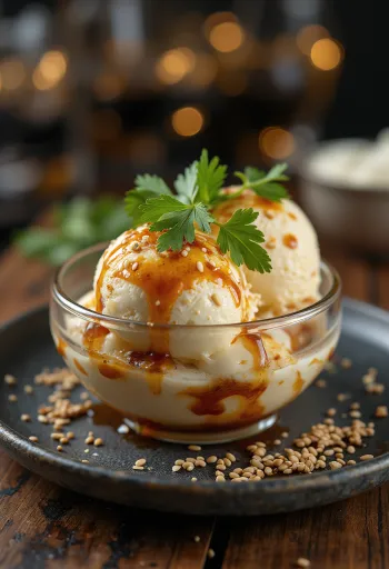 Krydret sundae med sojasauce, vaniljeis med sesamfrø og lime