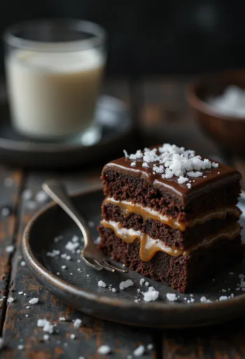 Karamel-chokoladekage i elegant anretning