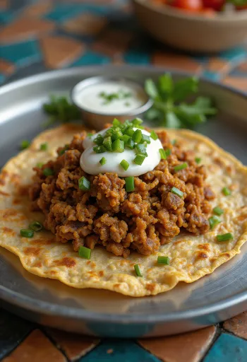 Barley chilla af bygmel med lammekød og krydderier