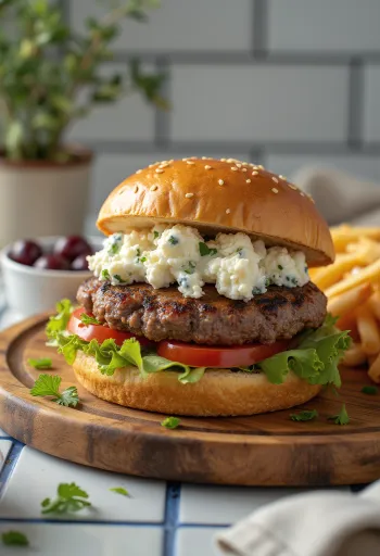 Frisklavet græsk burger med feta og tzatziki