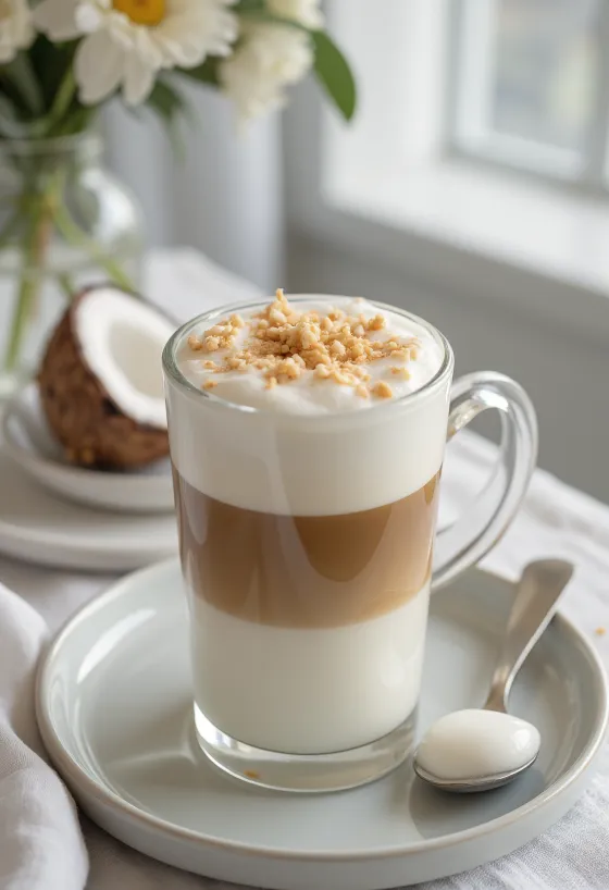 Kokosmælkslatte serveret frisk