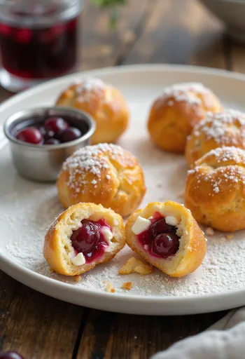 Æbleskiver med tranebærfyld, fetaost og et strejf af vanilje