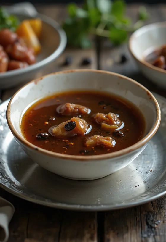 Adobo-sauce serveret med grillet kylling og ris