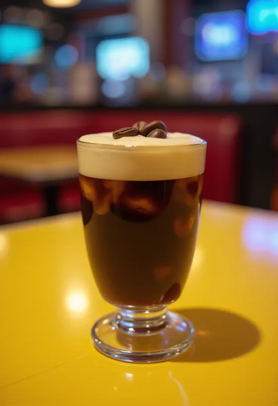 Espresso Martini cocktail pyntet med kaffebønner