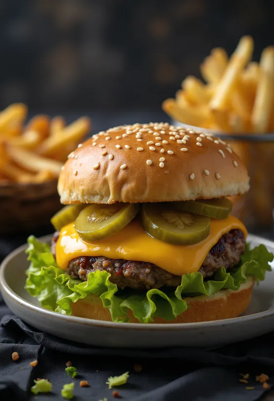 Klassisk sesam burger serveret