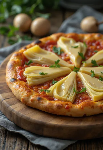 Pizza ai Carciofini serveret med artiskok