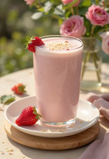 Probiotisk kokos-jordbær kefir i glas med sugerør