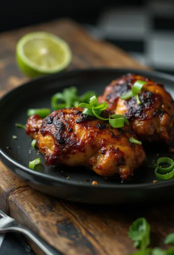 Jerk kylling serveret med lime og salat