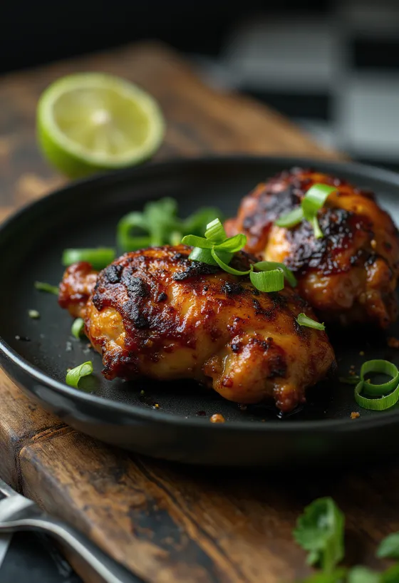 Jerk kylling serveret med lime og salat