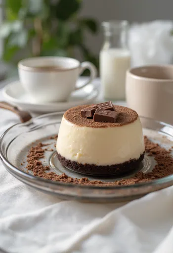 Kaffe panna cotta-kage serveret i stykker