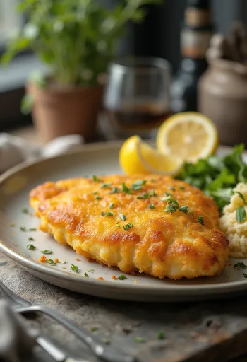 Pariser-schnitzel stegt gyldenbrun, serveret i sprød panering