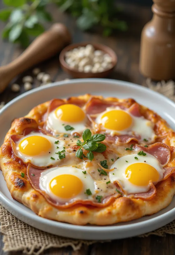 Pizza Bismark med æg og skinke