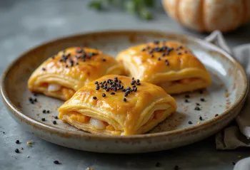 Samsa med græskar, gyldenbrun, i sprød dej, serveret med frisk koriander