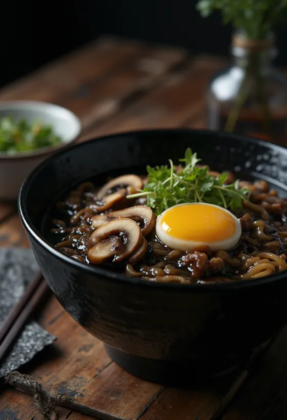 Sort hvidløgs ramen serveret i skål