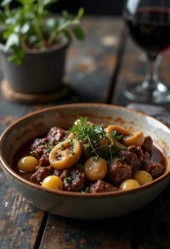 Boeuf Bourguignon serveret med kartoffelmos