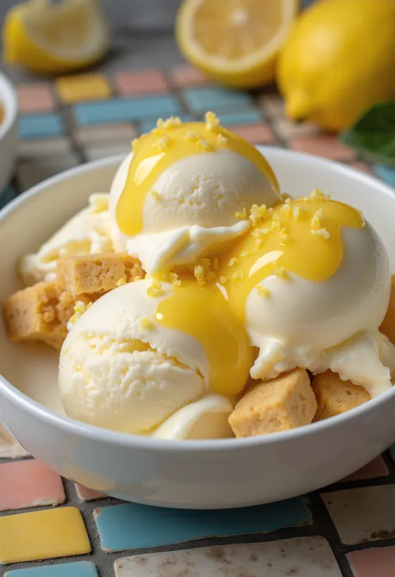 Kugler af citron-cheesecake-is med kiksekrummer