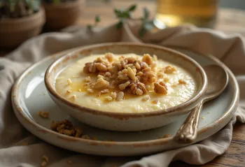 Valnødde panna cotta serveret