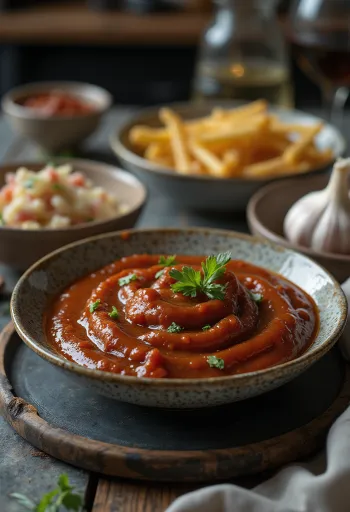 Røget hvidløgs-barbequesauce serveret