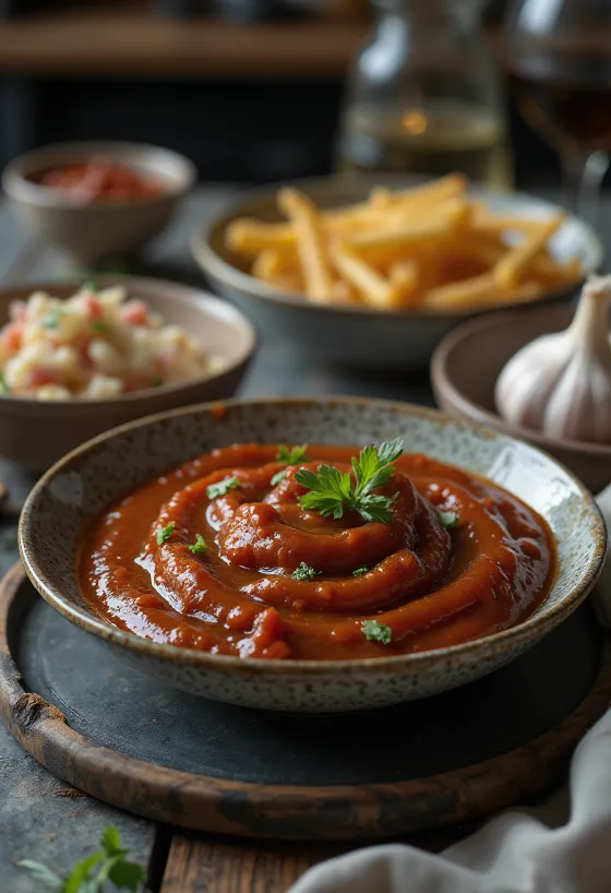 Røget hvidløgs-barbequesauce serveret