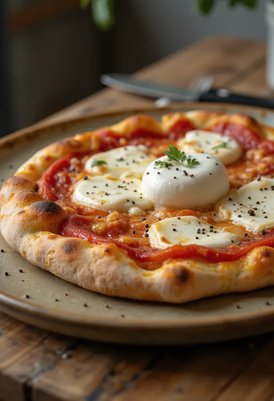 Pizza alla Burrata med frisk burrataost og basilikum
