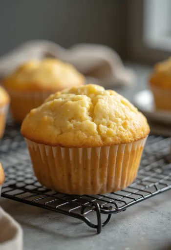 Vaniljemuffins bagt gyldenbrune, serveret i papirforme