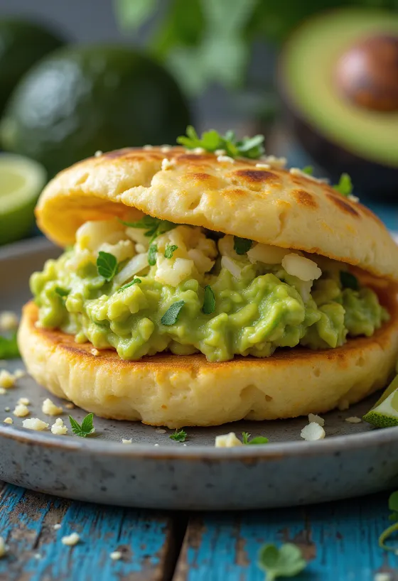 Arepa con Aguacate i koreansk stil serveret