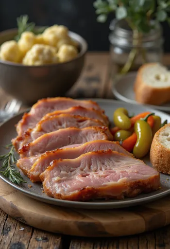 Røget nakkekam med syltede grøntsager serveret