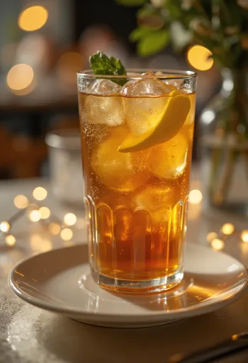 Long Island Iced Tea cocktail pyntet med citronskive