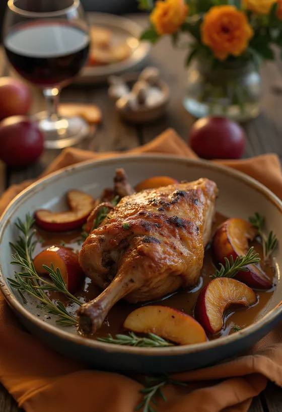 Sprødstegt andelår serveret med kartoffelmos og braiseret kål
