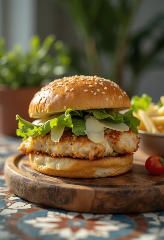 Cæsar salat kyllingeburger med grillet kylling